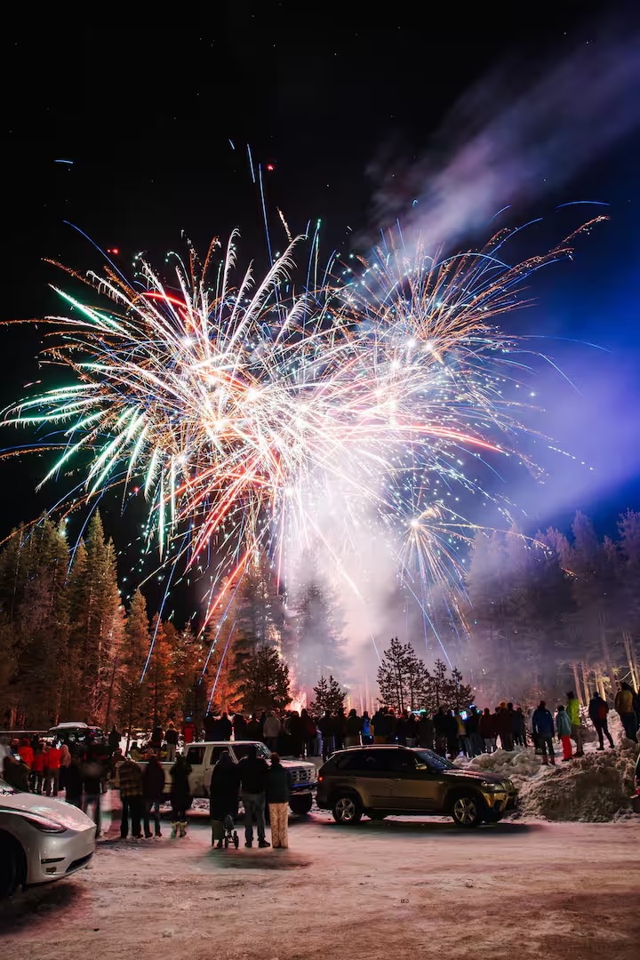 Fireworks above Bear Valley at night